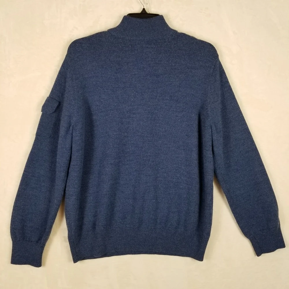 Banana Republic Men XL Blue Wool Blend Italian Yarn Quarter Zip Sweater Military